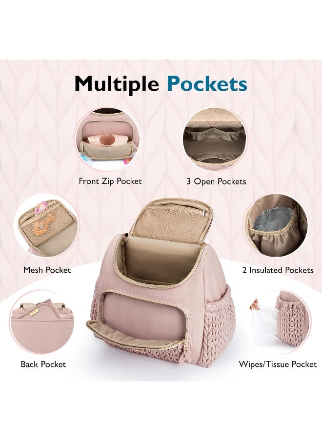 mommore Diaper Bag Small Diaper Backpack Stylish Baby Travel Backpacks with Insulated Pockets, Changing Pad, Stroller Straps