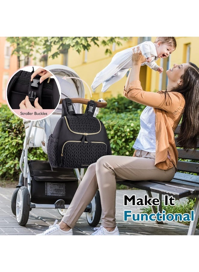 mommore Diaper Bag Small Diaper Backpack Stylish Baby Travel Backpacks with Insulated Pockets, Changing Pad, Stroller Straps