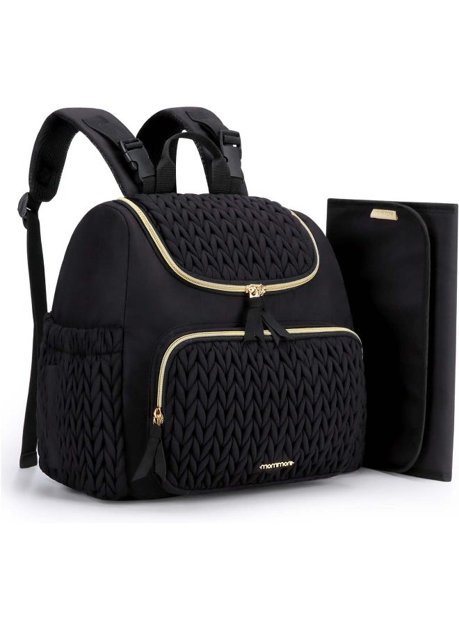 mommore Diaper Bag Small Diaper Backpack Stylish Baby Travel Backpacks with Insulated Pockets, Changing Pad, Stroller Straps