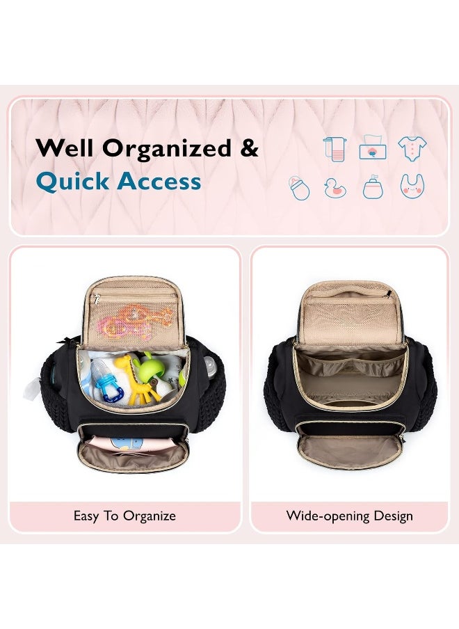 mommore Diaper Bag Small Diaper Backpack Stylish Baby Travel Backpacks with Insulated Pockets, Changing Pad, Stroller Straps