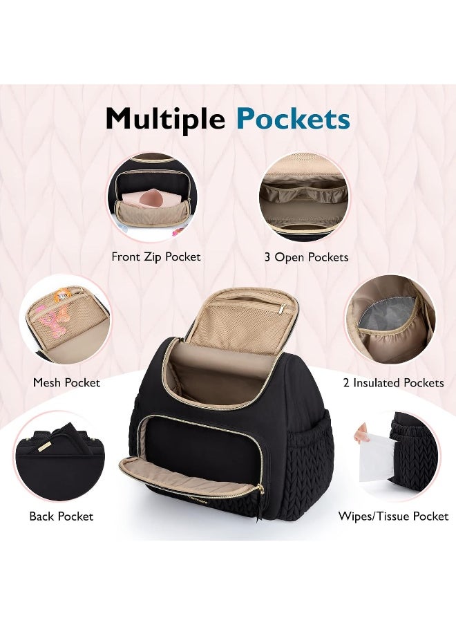 mommore Diaper Bag Small Diaper Backpack Stylish Baby Travel Backpacks with Insulated Pockets, Changing Pad, Stroller Straps
