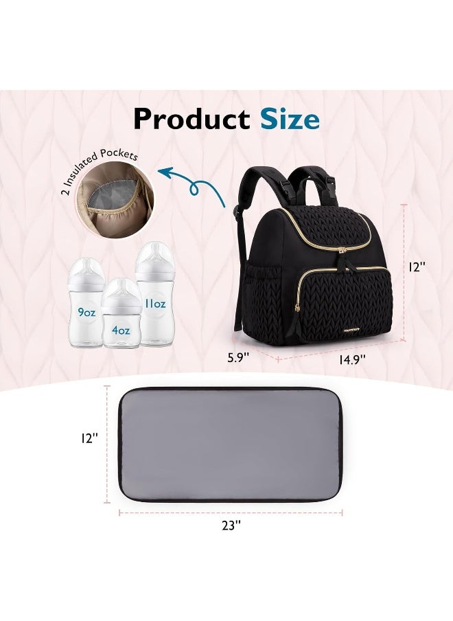 mommore Diaper Bag Small Diaper Backpack Stylish Baby Travel Backpacks with Insulated Pockets, Changing Pad, Stroller Straps