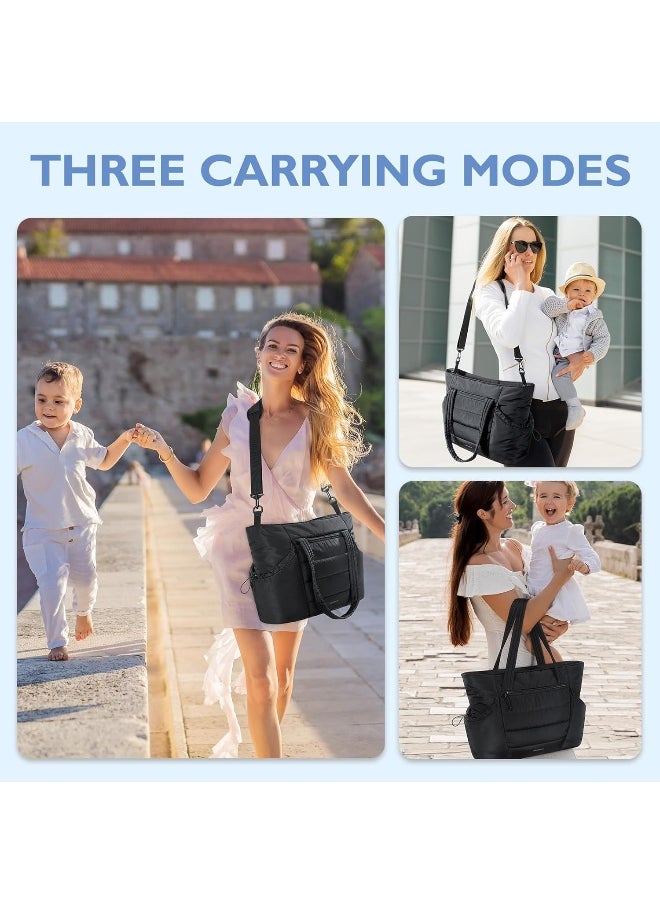 mommore Diaper Bag Tote with Stroller Organizer Puffer Bag Large Capacity Baby Bag with Changing Pad for Travel, Hospital