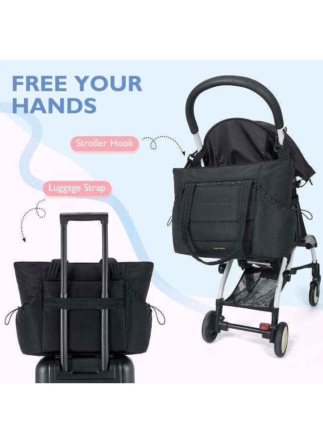 mommore Diaper Bag Tote with Stroller Organizer Puffer Bag Large Capacity Baby Bag with Changing Pad for Travel, Hospital