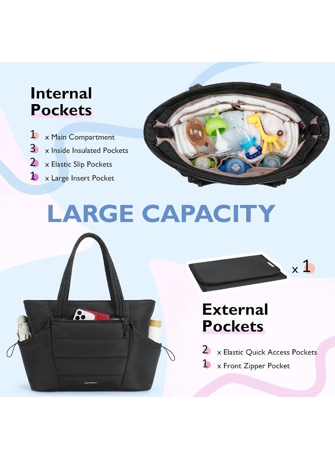 mommore Diaper Bag Tote with Stroller Organizer Puffer Bag Large Capacity Baby Bag with Changing Pad for Travel, Hospital
