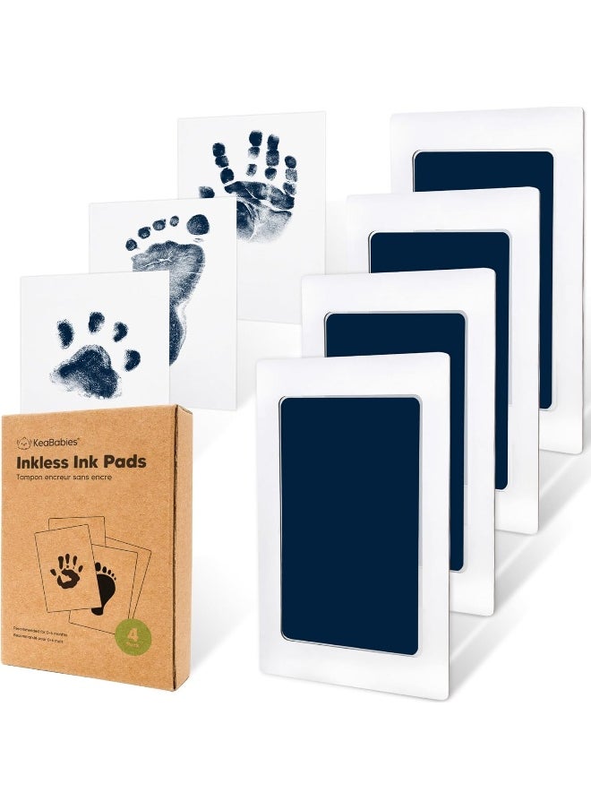 4-Pack Inkless Hand and Footprint Kit - Ink Pad for Baby Hand and Footprints - Dog Paw Print Kit, Dog Nose Print Kit - Baby Footprint Kit, Clean Touch Baby Foot Printing Kit, Handprint Kit (Navy)