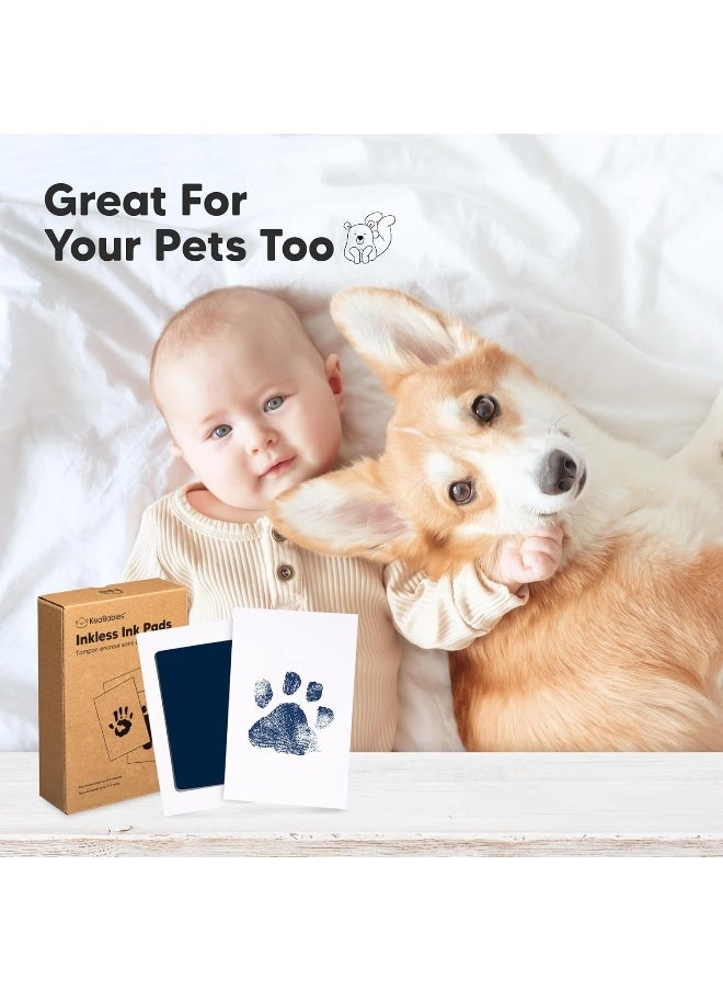 4-Pack Inkless Hand and Footprint Kit - Ink Pad for Baby Hand and Footprints - Dog Paw Print Kit, Dog Nose Print Kit - Baby Footprint Kit, Clean Touch Baby Foot Printing Kit, Handprint Kit (Navy)