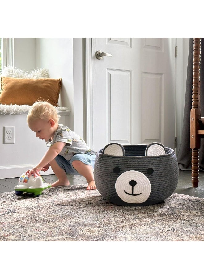 CherryNow Baby Cute Storage Basket for Organizing, Medium Toy Basket Empty Gift Basket with Handles, Woven Rope Bear Basket for Kids, Grey, 15.7