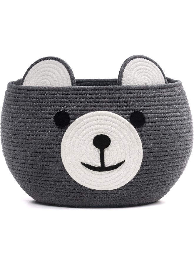 CherryNow Baby Cute Storage Basket for Organizing, Medium Toy Basket Empty Gift Basket with Handles, Woven Rope Bear Basket for Kids, Grey, 15.7