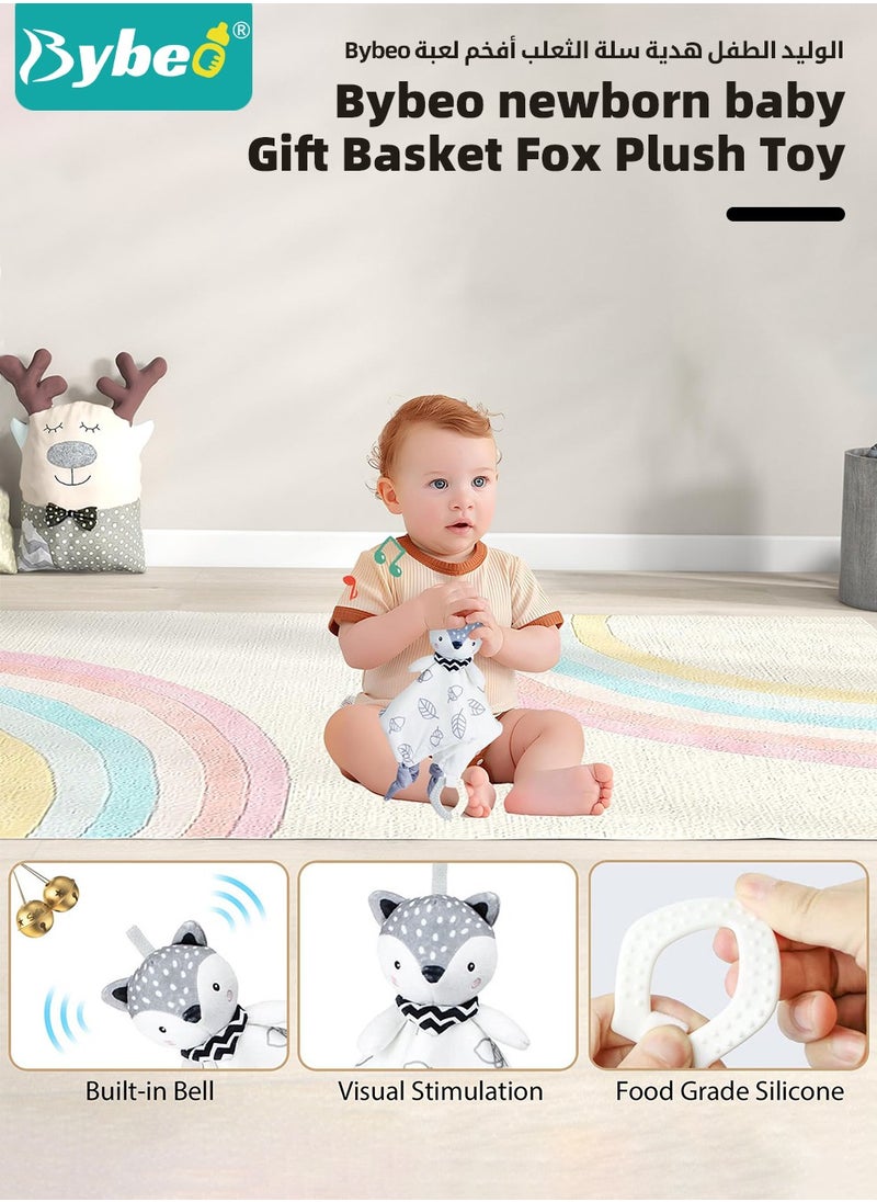 7 PCS Baby Gift Set, Newborn Baby Shower Gift for Boys Girls, Baby Gift Basket with Essential Stuff, Includes Blanket, Wooden Rattle Toy, Baby Bib and Socks, Greeting Card, Newborn Baby Gift Set