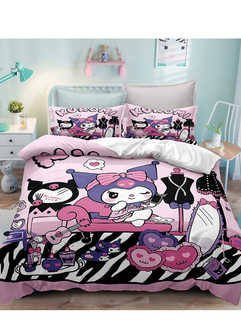 Sanrio Kuromi Pattern Bedding Three Piece Set Soft
