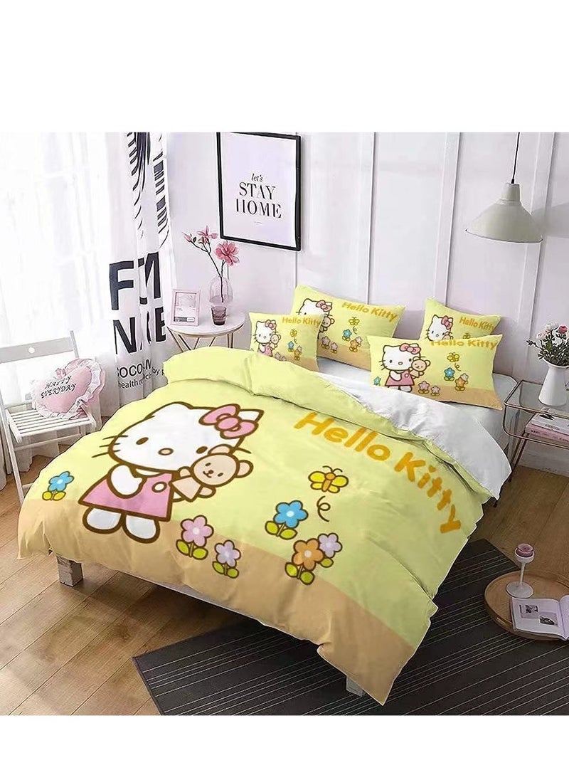 Cartoon Sanrio Hello Kitty pattern bedding three-piece set of soft microfiber polyester sheets including duvet cover and two pillowcases