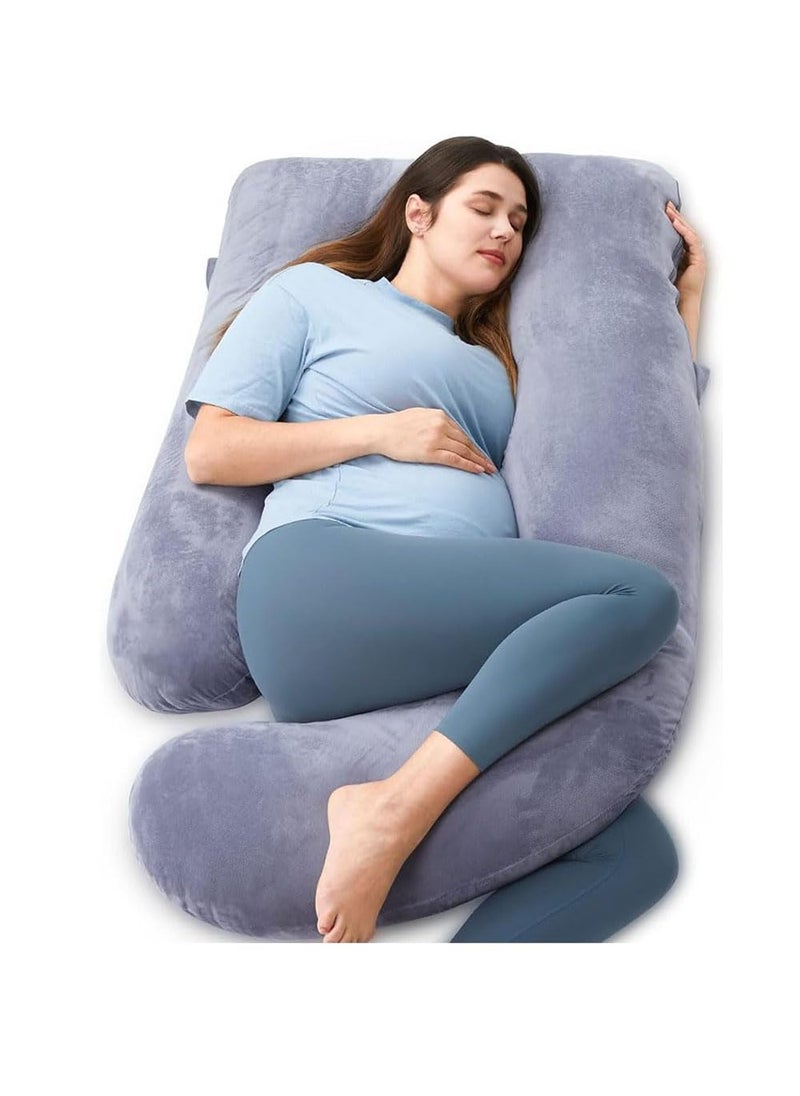 YASHTU Pregnancy Pillows for Sleeping JShape Full Body Pillow and Maternity Support for Back HIPS Legs Belly for Pregnant Women with Removable Washable Velvet Cover Grey