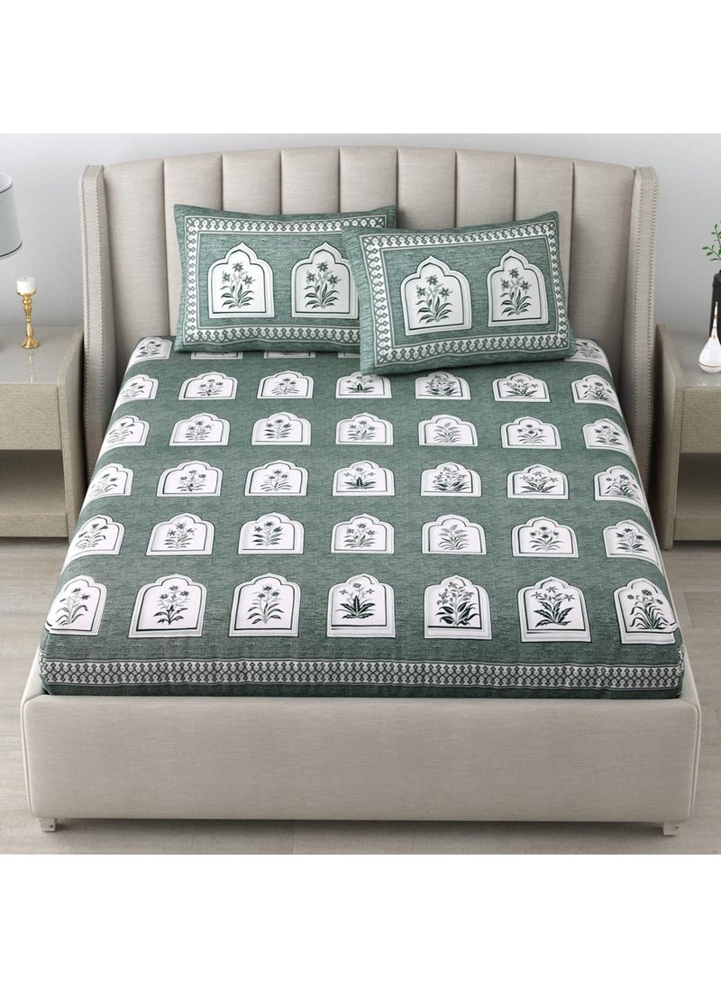 Living Roots Pure Cotton 180 TC King Size 1 Piece Double Bedsheet with 2 Pillow Covers King Size 8 feet x 8 feet Sea Green Jharokha