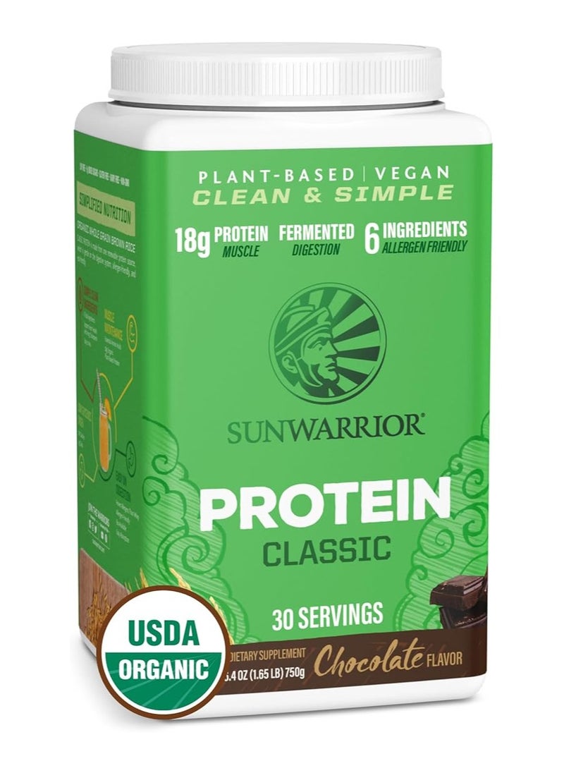 Sunwarrior Classic Clean & Simple Organic Protein Powder Chocolate – Plant-Based, Keto-Friendly, 750g