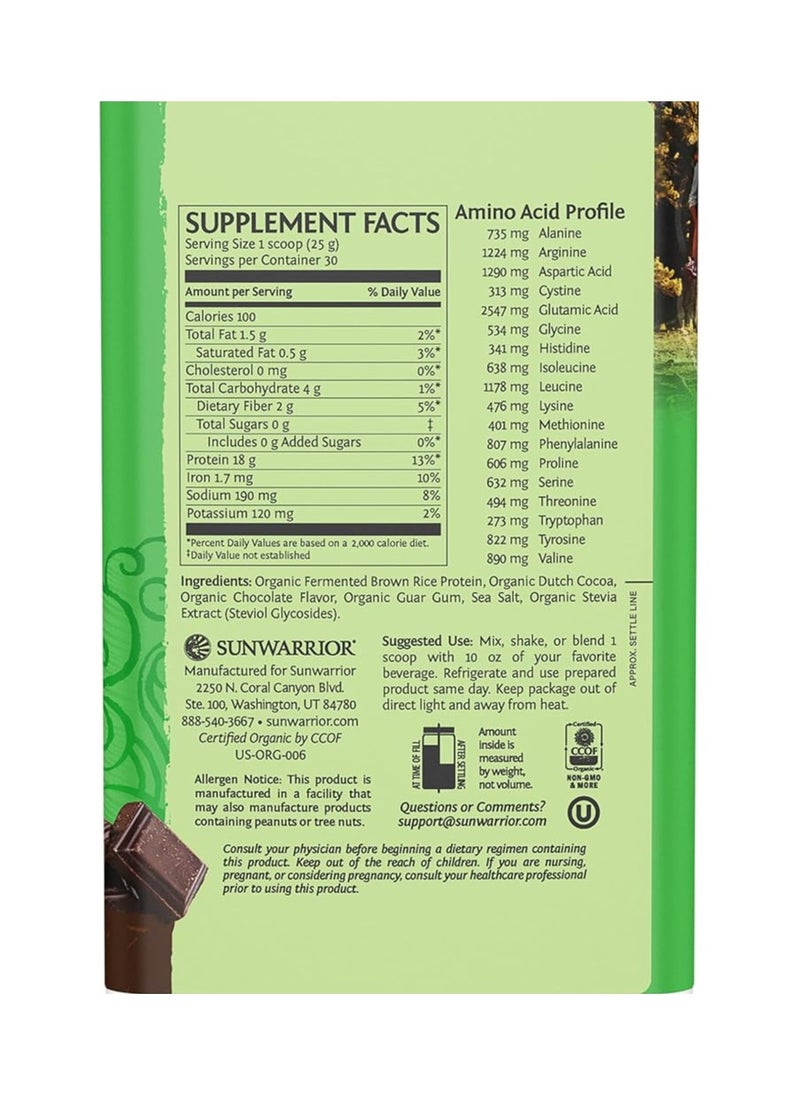 Sunwarrior Classic Clean & Simple Organic Protein Powder Chocolate – Plant-Based, Keto-Friendly, 750g