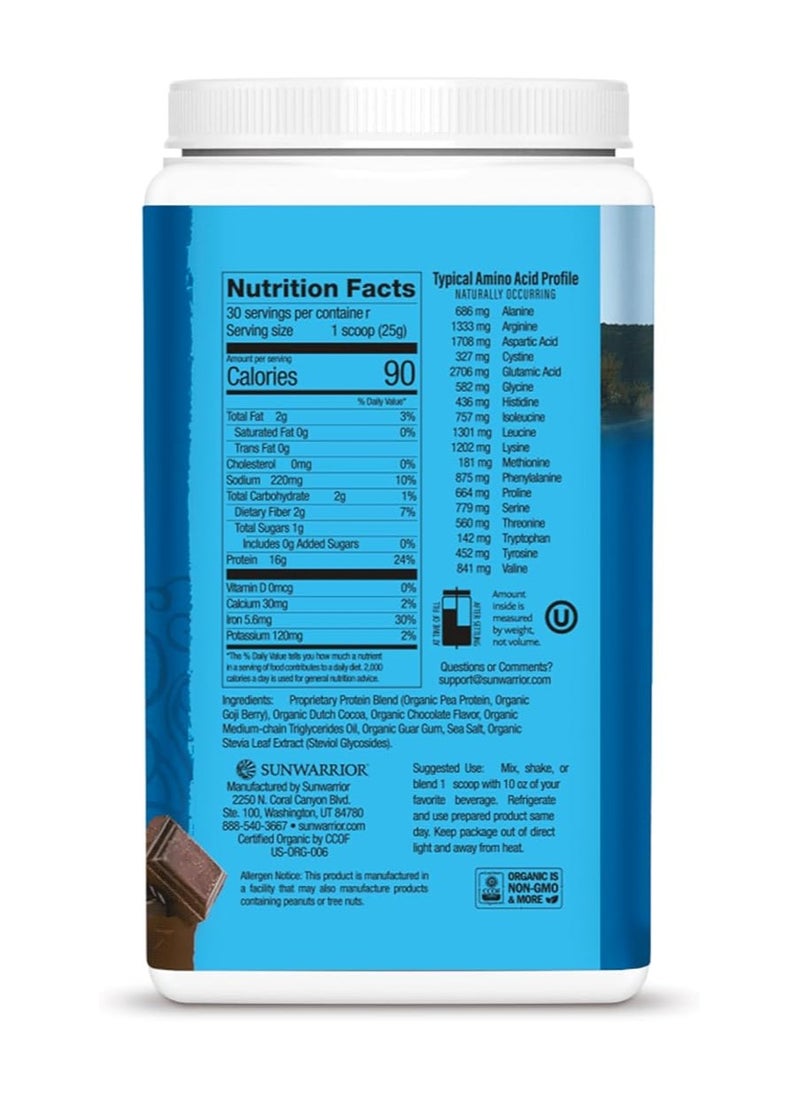 Sunwarrior Warrior Blend Organic Plant-Based Protein Powder Chocolate – Vegan, Keto-Friendly, 750g