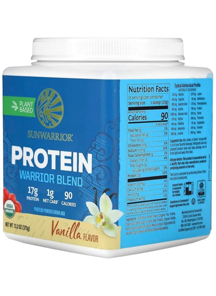 Sunwarrior Warrior Blend Organic Plant-Based Protein Powder Vanilla – Vegan, Keto-Friendly, 375g