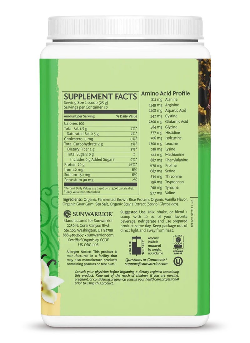 Sunwarrior Classic Vanilla Protein Powder – Plant-Based, Organic, 750g