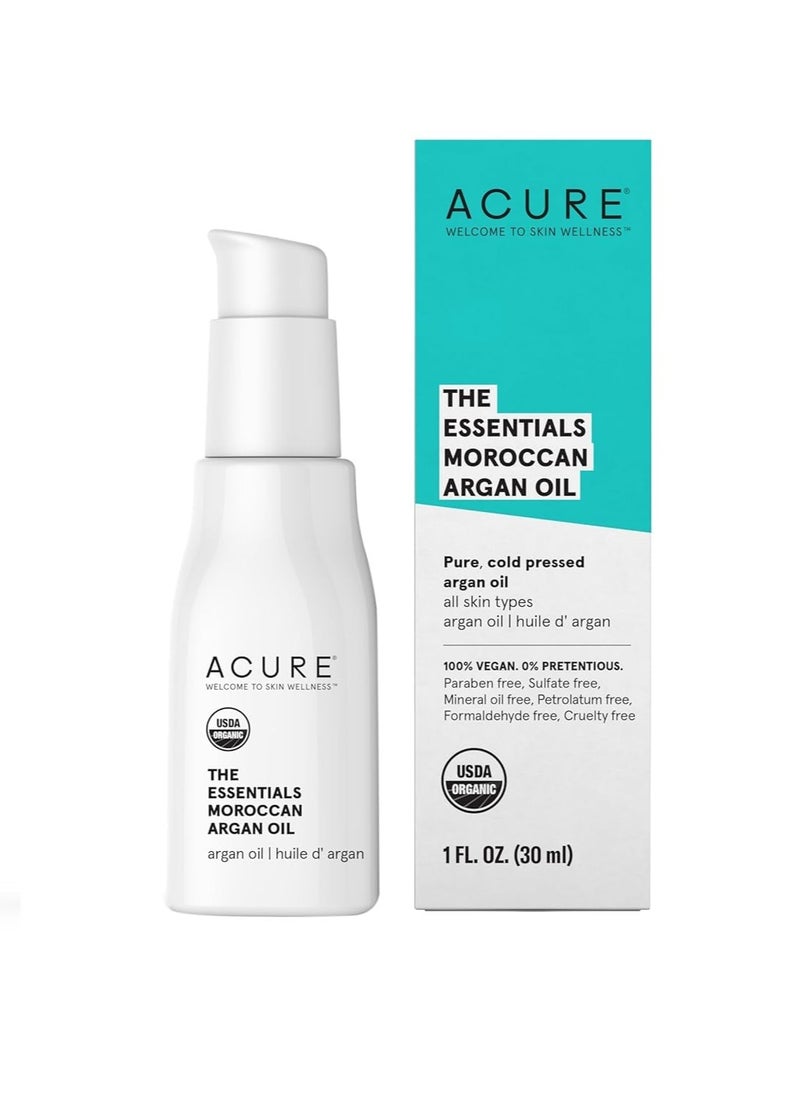 Acure The Essentials Moroccan Argan Oil - Rich in Vitamin E and Essential Fatty Acids - Hydrating & Soothing Multi-Purpose Oil For All Skin & Hair Type - All Natural Pure & Cold Pressed - 1 Fl Oz