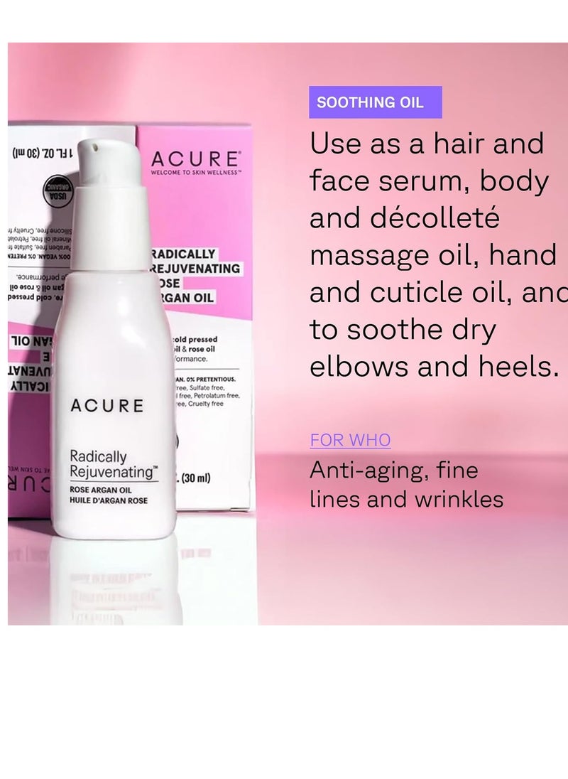ACURE Radically Rejuvenating Rose Argan Oil - Face, Hair & Body Oil Serum Rich in Vitamin E - Lightweight, Non-Greasy, Vegan - 1 Fl Oz