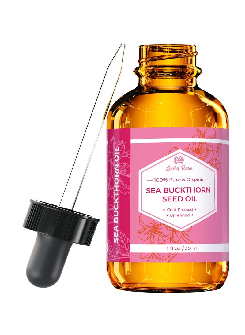 Leven Rose Sea Buckthorn Seed Oil, 100% Pure Unrefined Cold Pressed Anti Aging Acne Treatment for Hair Skin and Nails (1 oz)