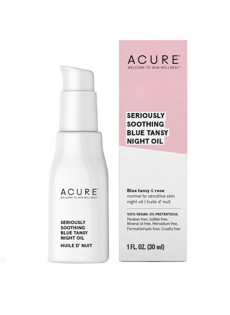 Acure Seriously Soothing Tansy Night Rose Oil - Soothes, Deep Hydrate & Moisturize Dry, Acne Prone, Sensitive Skin - Antioxidant Night Cream Serum Oil Blend with Blue Tansy & Rose - 100% Vegan, 1 oz