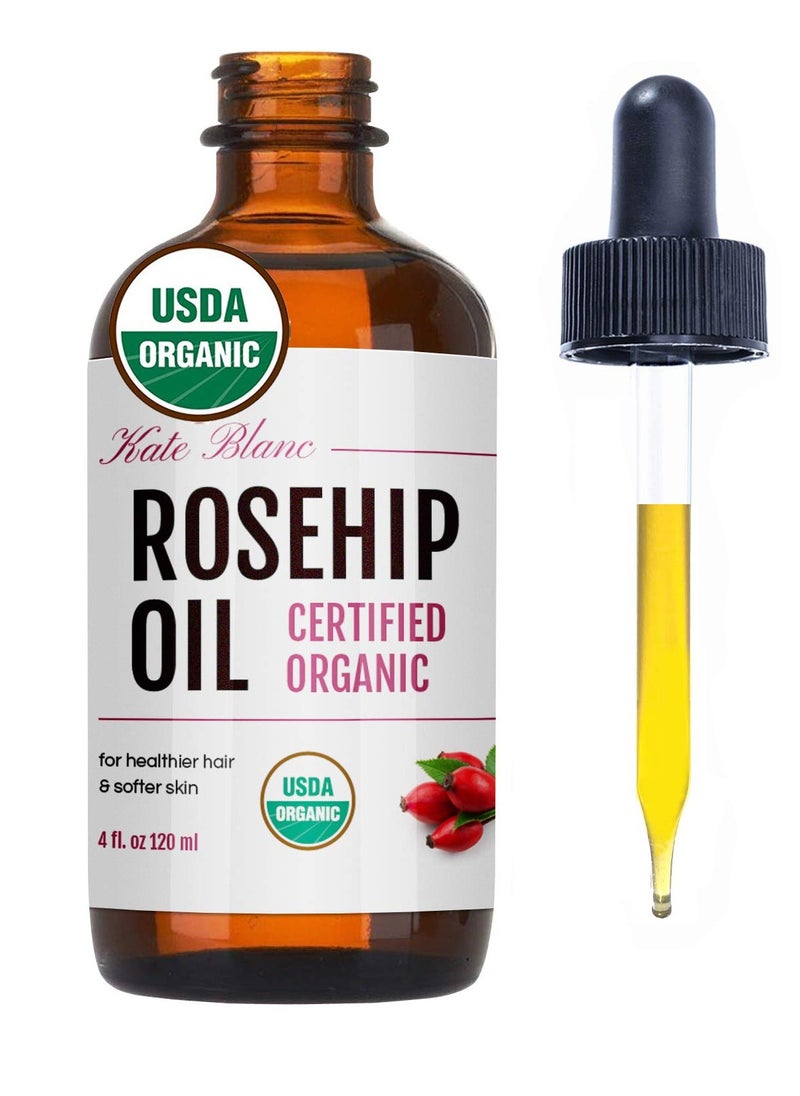Kate Blanc Cosmetics Rosehip Oil for Face & Skin (4oz, Organic, Pure, Cold Pressed) Rosehip Seed Face Oil for Facial & Gua Sha Massage
