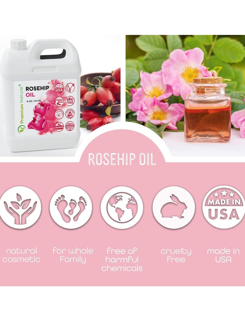 Rosehip Oil for Skin Face Body Hair Nails 16oz Cold Pressed Unrefined Rose Hip Seed Oil Moisturizing Facial Oil Bulk Aceite Rosa Mosqueta Puro 100 Organico Rose Oil For Face Oil For Dry Skin