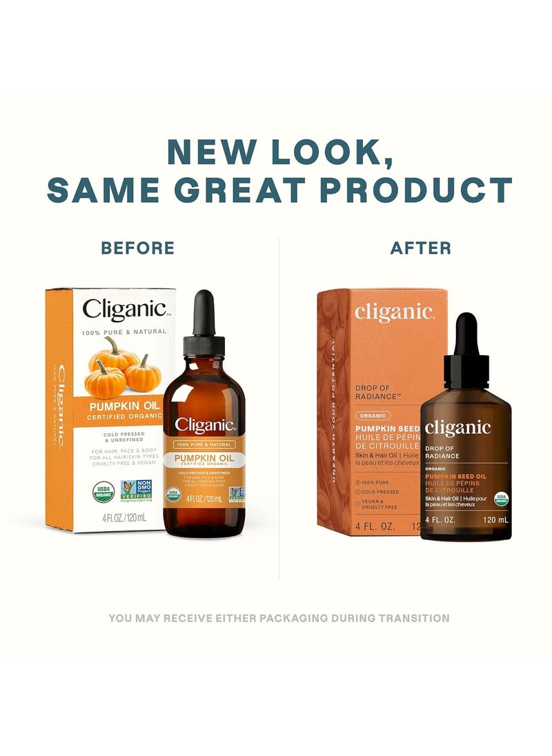 Cliganic Organic Pumpkin Seed Oil, 100% Pure - For Face & Hair | Natural Cold Pressed Unrefined (Packaging May Vary)