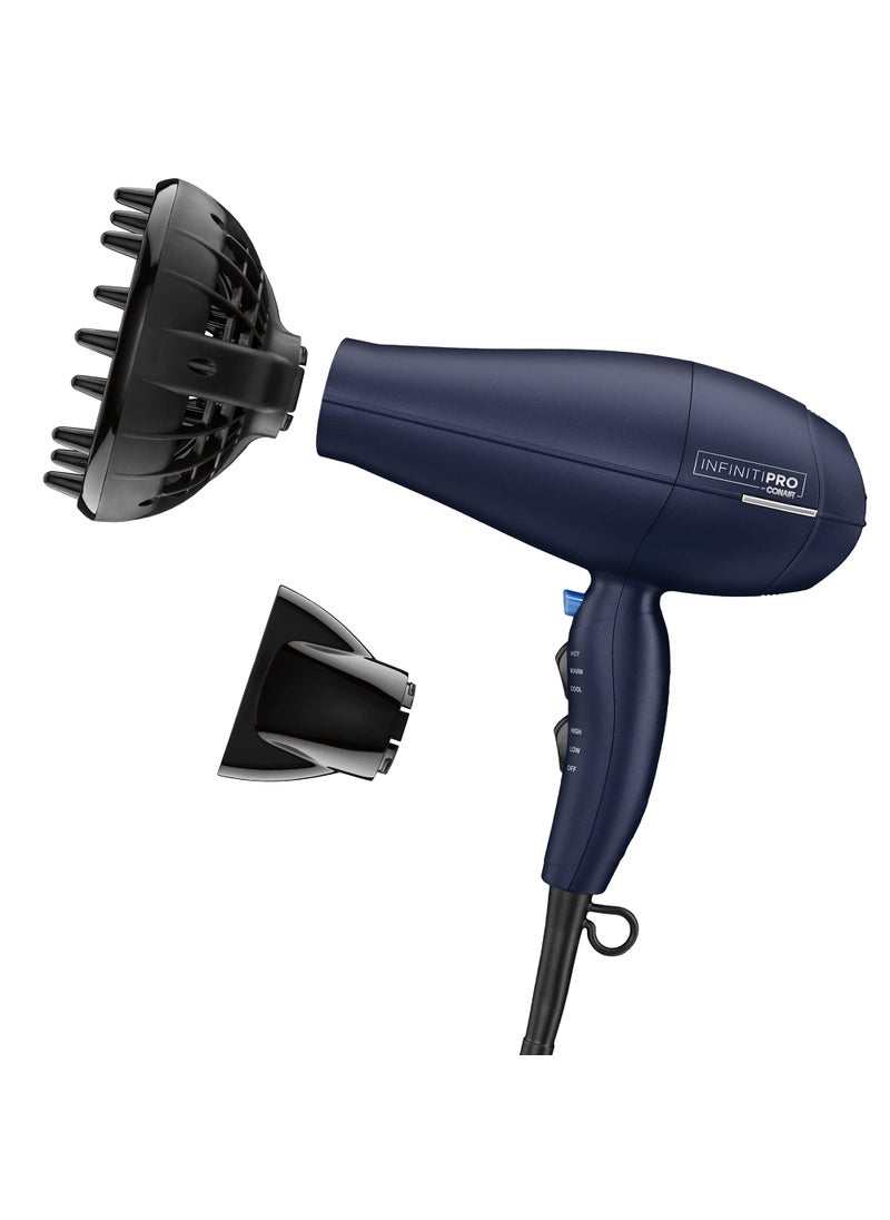 INFINITIPRO BY CONAIR Hair Dryer with Innovative Diffuser | Enhances Curls and Waves while Reducing Frizz | Dark Blue | Packaging May Vary