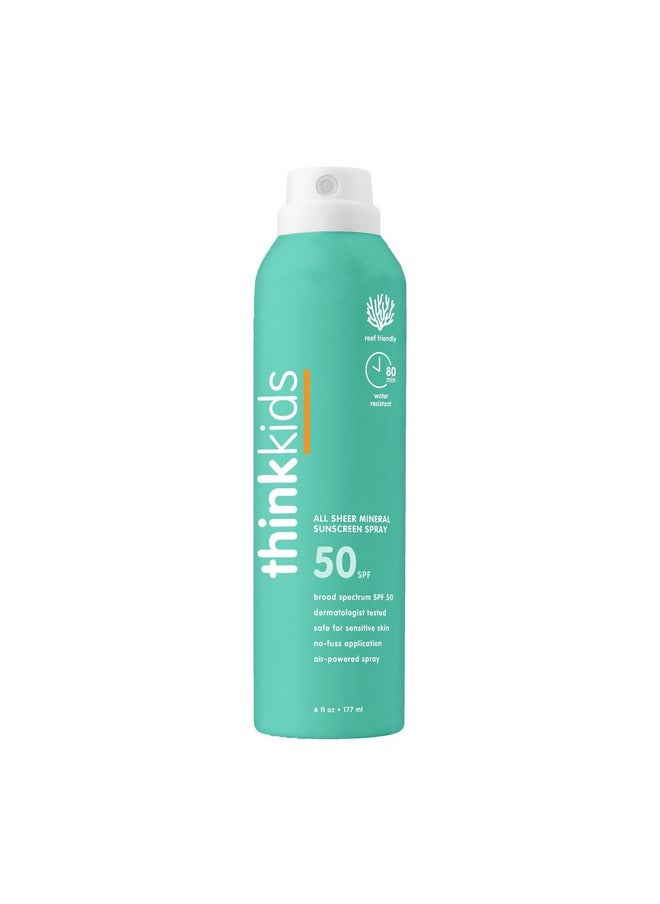 Thinksport Kids Sunscreen Spray, SPF 50 All Sheer Mineral Sunscreen, 6 Fl Oz, Water Resistant Baby & Toddler, Natural Zinc Oxide UVA/UVB Protection