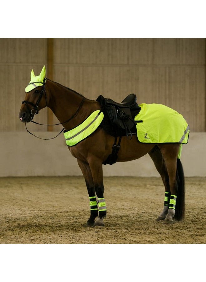 Horze High-Visibility Reflective Horse Quarter Sheet Riding Blanket with Fleece Lining - Yellow - Horse