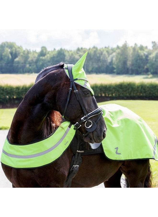 Horze High-Visibility Reflective Horse Quarter Sheet Riding Blanket with Fleece Lining - Yellow - Horse