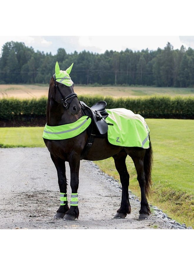 Horze High-Visibility Reflective Horse Quarter Sheet Riding Blanket with Fleece Lining - Yellow - Horse