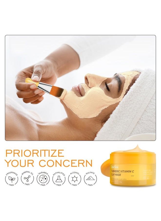 Vitamin C American Kaolin Clay Mask with Turmeric, Pro Ultra-Fine Creamy Texture, Deep Pore Cleansing Even Skin Tone Brighten Control Oil Detoxify, 30% Aloe, Jojoba Oil, Shea Butter & Squalane