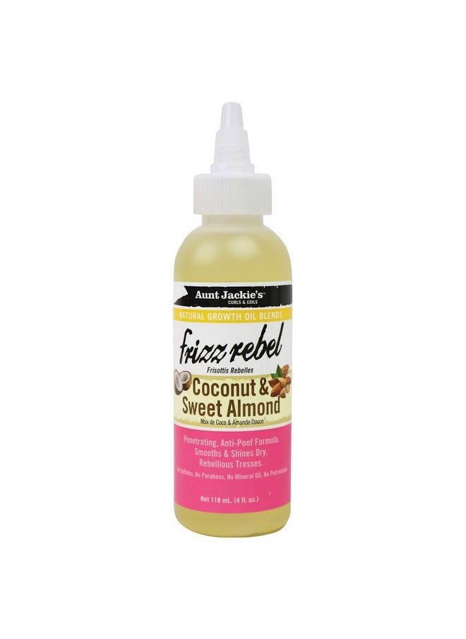 Aunt Jackie's Natural Growth Oil Blends Frizz Rebel - Coconut and Sweet Almond, Smooths and Shines Dry, Rebellious Tresses, Anti-Poof Formula, 4 oz