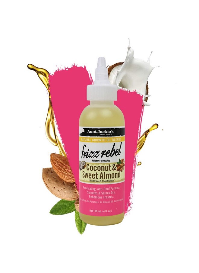 Aunt Jackie's Natural Growth Oil Blends Frizz Rebel - Coconut and Sweet Almond, Smooths and Shines Dry, Rebellious Tresses, Anti-Poof Formula, 4 oz