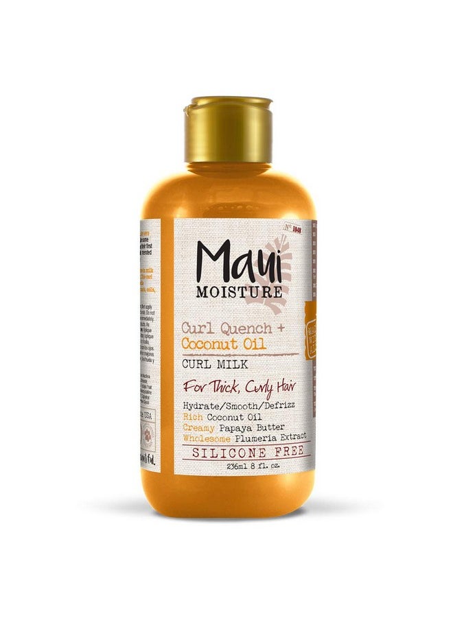 Maui Moisture Curl Quench + Coconut Oil Anti-Frizz Curl-Defining Hair Milk to Hydrate and Detangle Tight Curly Hair, Softening Leave-In Treatment, Vegan, Silicone & Paraben-Free, 8 fl oz