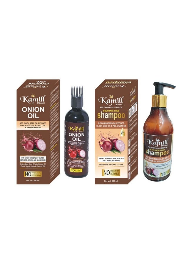 Kamill Red Onion Hair Care Kit/Combo Pack for Hair Fall Control - Onion Shampoo 300ml+Hair Oil 200ml