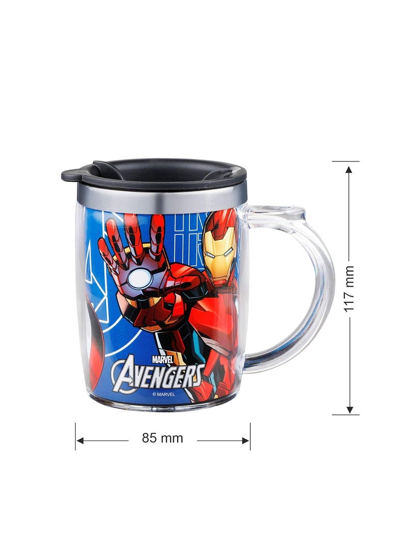 SKi Homeware Double Wall Inner Stainless Steel TeaCoffee Milk Mug With Handle And Lid For Kids Cherry Mug Avengers 350 ML