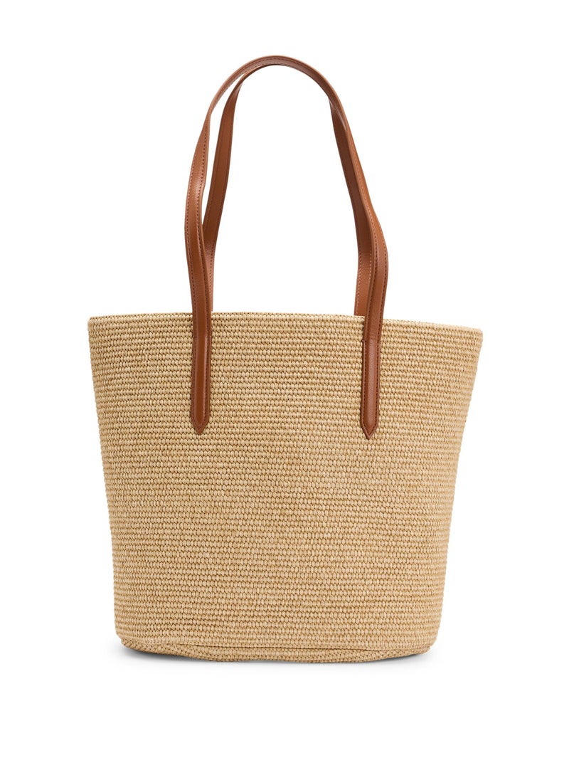 Raffia tote bag with detachable pouch