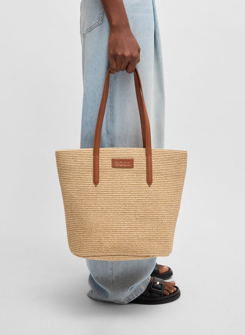 Raffia tote bag with detachable pouch