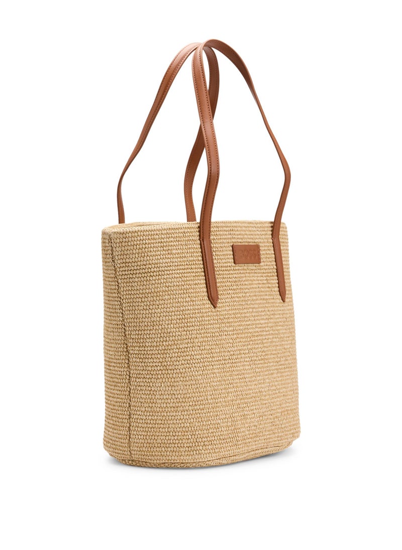 Raffia tote bag with detachable pouch