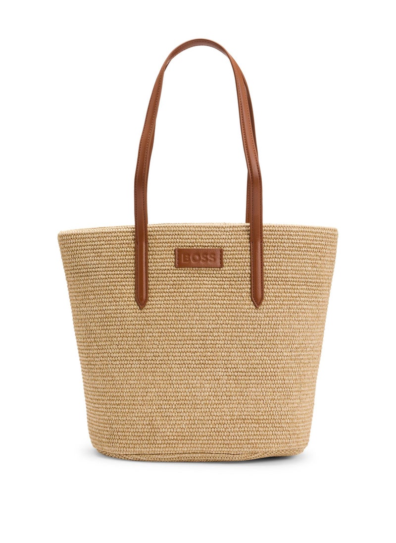 Raffia tote bag with detachable pouch