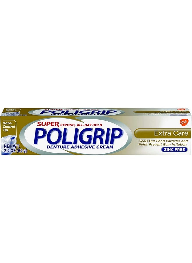 Super Poli-Grip Denture Adhesive Cream Extra Care, 2.20 Oz, Packs of 2