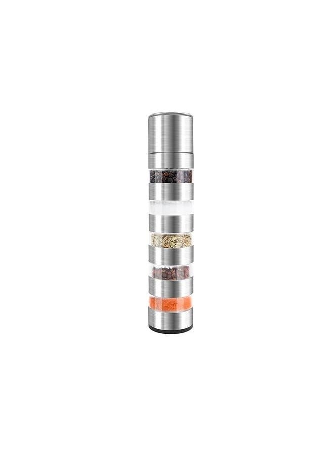 5-in-1 combination grinder set, stainless steel manual pepper grinder, adjustable grinding thickness suitable for kitchen,barbecue