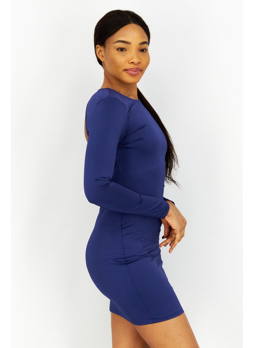 Women Solid Open Back Mini Dress, Navy