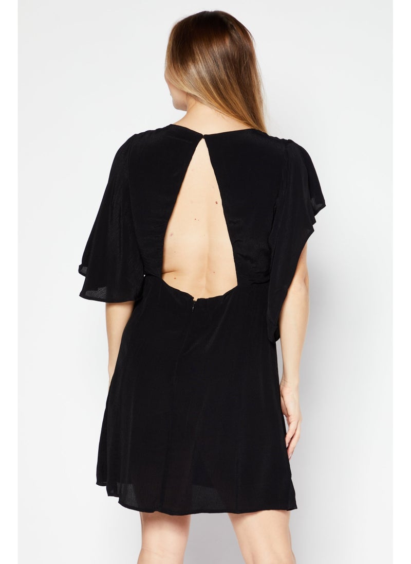 Women Plain Cut Out Mini Dress, Black