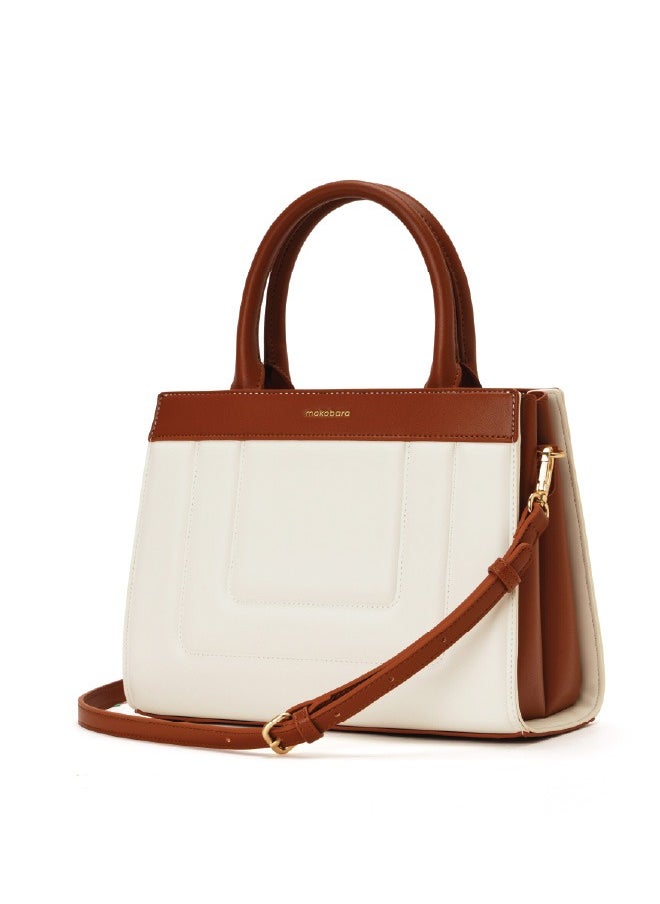 MOKOBARA The Noir Handbag Vegan Leather Top Handle Stylish Women Shoulder Bag Top Handle Purse (Coconut Cream)